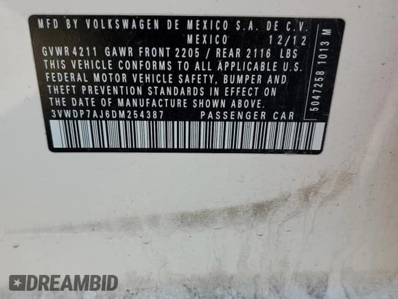 ✅ 2013 Volkswagen Jetta SE • VIN: 3VWDP7AJ6DM254387 • Lot: 89923095. Wystawiony na Copart z przebiegiem 172 291 mil. Bezpłatny archiwum sprzedaży aukcyjnych z USA i szczegółowy raport historii pojazdu na DreamBid. Zdjęcie 12.