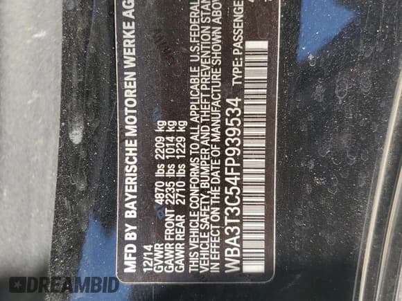 ✅ 2015 BMW 4 Series 435i • VIN: WBA3T3C54FP939534 • Lot: 67863545. Listed on Copart with 91,369 mi. Free auction sales archive from the USA and detailed vehicle history report at DreamBid. Image 13.