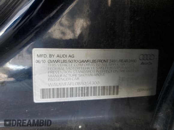 ✅ 2011 Audi A4 Premium Plus • VIN: WAUWFAFL0BA014300 • Lot: 58378395. Listed on Copart with 160,358 mi. Free auction sales archive from the USA and detailed vehicle history report at DreamBid. Image 12.