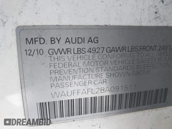 ✅ 2011 Audi A4 Premium Plus • VIN: WAUFFAFL2BA091511 • Lot: 41930126. Listed on IAAI with 248,428 mi. Free auction sales archive from the USA and detailed vehicle history report at DreamBid. Image 9.