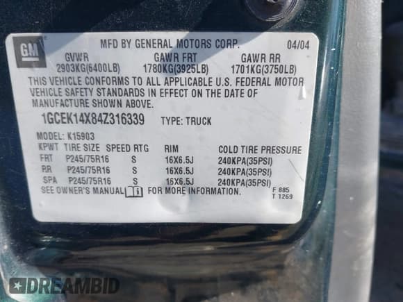✅ 2004 Chevrolet Silverado 1500 Work Truck • VIN: 1GCEK14X84Z316339 • Lot: 41421346. Listed on IAAI with Not provided. Free auction sales archive from the USA and detailed vehicle history report at DreamBid. Image 9.