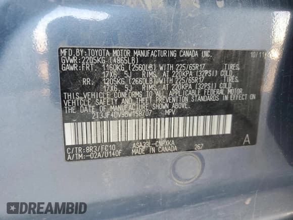 ✅ 2011 Toyota RAV4 • VIN: 2T3JF4DV9BW158707 • Лот: 85709185. Опубликован ранее на Copart с пробегом 166 342 миль. Бесплатный доступ к архиву аукционных продаж из США и подробный отчёт об истории автомобиля на DreamBid. Изображение 13.