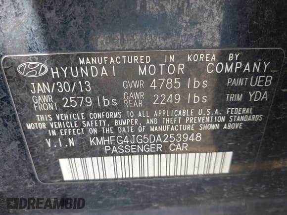 ✅ 2013 Hyundai Azera • VIN: KMHFG4JG5DA253948 • Лот: 42561868. Опубликован ранее на IAAI с пробегом 138 579 миль. Бесплатный доступ к архиву аукционных продаж из США и подробный отчёт об истории автомобиля на DreamBid. Изображение 9.