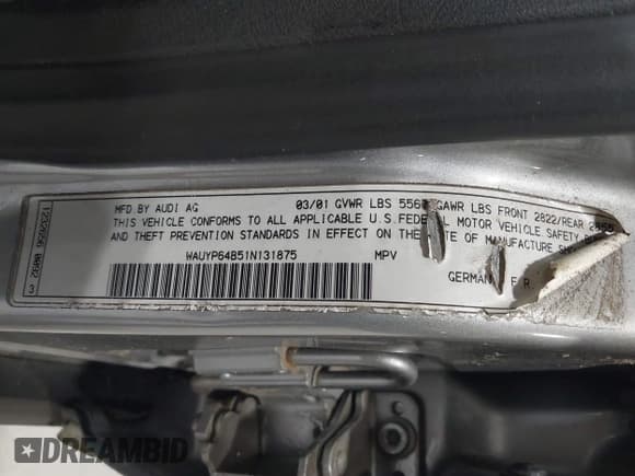 ✅ 2001 Audi allroad A6 V8 • VIN: WAUYP64B51N131875 • Lot: 42128363. Listed on IAAI with 163,076 mi. Free auction sales archive from the USA and detailed vehicle history report at DreamBid. Image 9.