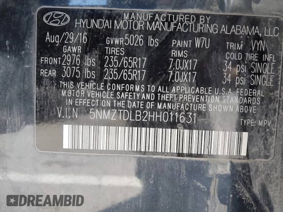 2017 Hyundai Santa Fe 2.4L с VIN 5NMZTDLB2HH011631, выставлен на аукционе IAAI как лот 43437983 с пробегом 149 615 миль миль и . История ставок и продаж доступна на DreamBid. Изображение 9.