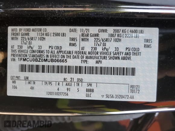 ✅ 2021 Ford Escape SE Hybrid • VIN: 1FMCU0BZ0MUB06665 • Lot: 83947035. Listed on Copart with 20,092 mi. Free auction sales archive from the USA and detailed vehicle history report at DreamBid. Image 14.