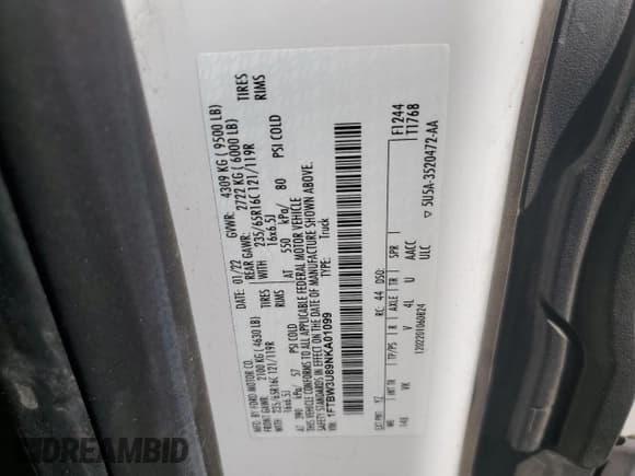 ✅ 2022 Ford Transit Cargo • VIN: 1FTBW3U89NKA01099 • Lot: 60537495. Listed on Copart with 112,471 mi. Free auction sales archive from the USA and detailed vehicle history report at DreamBid. Image 12.