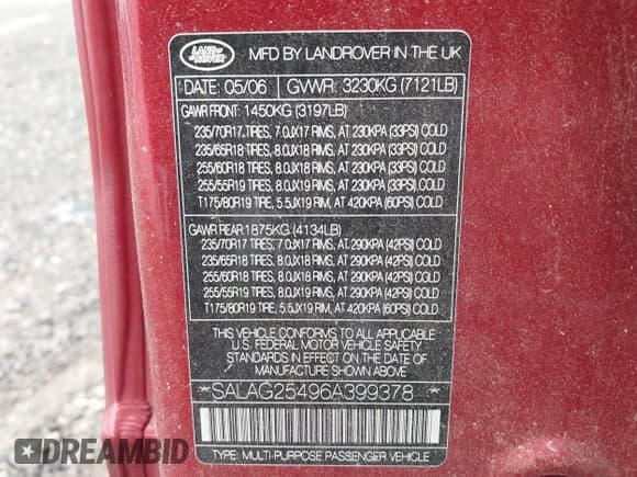 ✅ 2006 Land Rover LR3 HSE • VIN: SALAG25496A399378 • Лот: 42642120. Опубликован ранее на IAAI с пробегом 164 982 миль. Бесплатный доступ к архиву аукционных продаж из США и подробный отчёт об истории автомобиля на DreamBid. Изображение 9.