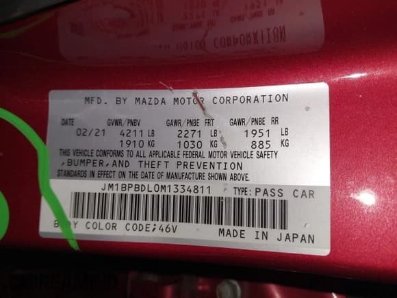 ✅ 2021 Mazda 3 • VIN: JM1BPBDL0M1334811 • Lot: 43777630. Listed on IAAI with 57,584 mi. Free auction sales archive from the USA and detailed vehicle history report at DreamBid. Image 9.