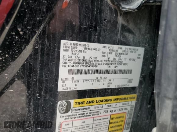 ✅ 2018 Ford Expedition Max XLT • VIN: 1FMJK1JT2JEA34938 • Лот: 60073425. Опубликован ранее на Copart с пробегом 150 562 миль. Бесплатный доступ к архиву аукционных продаж из США и подробный отчёт об истории автомобиля на DreamBid. Изображение 14.