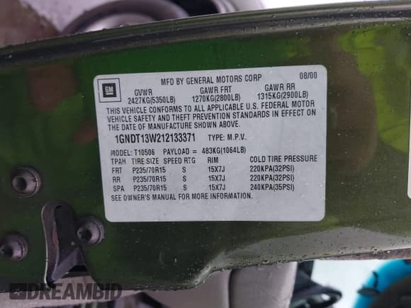 ✅ 2001 Chevrolet Blazer LT • VIN: 1GNDT13W212133371 • Lot: 41516111. Wystawiony na IAAI z przebiegiem 175 607 mil. Bezpłatny archiwum sprzedaży aukcyjnych z USA i szczegółowy raport historii pojazdu na DreamBid. Zdjęcie 9.
