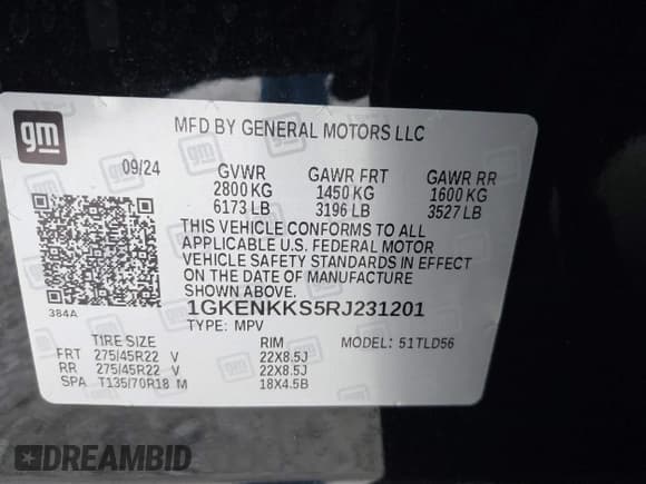 ✅ 2024 GMC Acadia FWD Elevation • VIN: 1GKENKKS5RJ231201 • Lot: 41547791. Listed on IAAI with 3,197 mi. Free auction sales archive from the USA and detailed vehicle history report at DreamBid. Image 9.