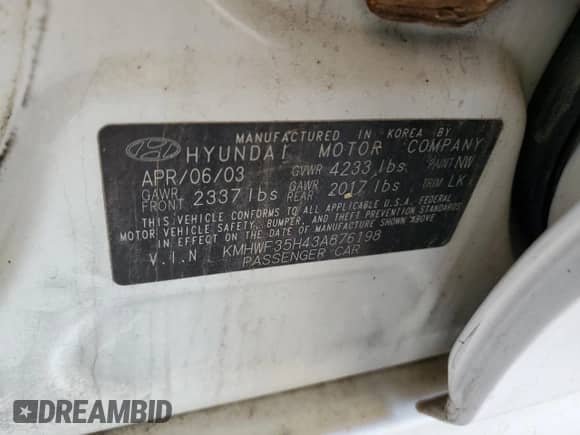 2003 Hyundai Sonata GLS с VIN KMHWF35H43A876198, выставлен на аукционе Copart как лот 80966694 с пробегом 134 928 миль миль и Чистый • Clean title. История ставок и продаж доступна на DreamBid. Изображение 12.