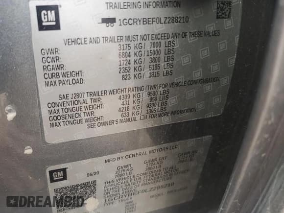 ✅ 2020 Chevrolet Silverado 1500 Custom • VIN: 1GCRYBEF0LZ288210 • Lot: 47538375. Wystawiony na Copart z przebiegiem 55 287 mil. Bezpłatny archiwum sprzedaży aukcyjnych z USA i szczegółowy raport historii pojazdu na DreamBid. Zdjęcie 13.