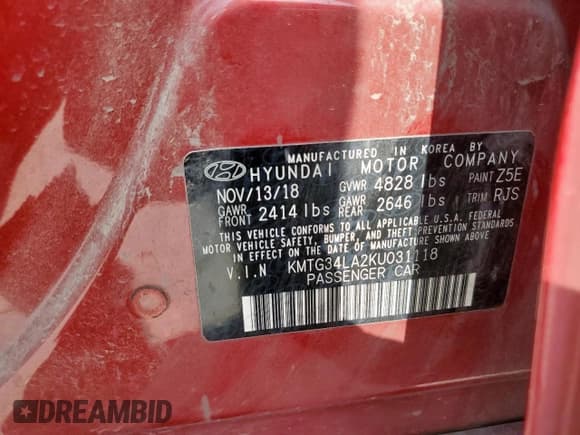 ✅ 2019 Genesis G70 Advanced • VIN: KMTG34LA2KU031118 • Lot: 61782325. Listed on Copart with 73,843 mi. Free auction sales archive from the USA and detailed vehicle history report at DreamBid. Image 12.