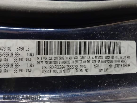 ✅ 2017 Dodge Journey Crossroad Plus • VIN: 3C4PDCGG4HT552722 • Лот: 42794962. Опубликован ранее на IAAI с пробегом 102 184 миль. Бесплатный доступ к архиву аукционных продаж из США и подробный отчёт об истории автомобиля на DreamBid. Изображение 9.