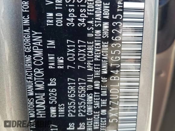 ✅ 2018 Hyundai Santa Fe 2.4L • VIN: 5XYZUDLB4JG536235 • Lot: 51336383. Wystawiony na Copart z przebiegiem 58 091 mil mil. Skorzystaj z bezpłatnego archiwum sprzedaży aukcyjnych z USA i zobacz szczegółowy raport historii pojazdu na DreamBid. Zdjęcie 15.