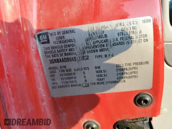 ✅ 2010 Chevrolet HHR LS • VIN: 3GNBAADB9AS527852 • Lot: 84587954. Listed on Copart with 91,769 mi. Free auction sales archive from the USA and detailed vehicle history report at DreamBid. Image 13.