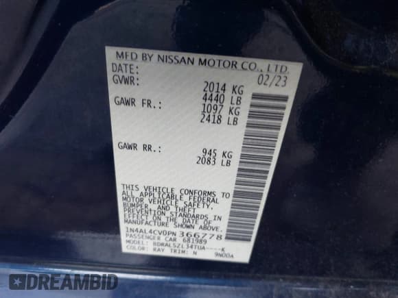 ✅ 2023 Nissan Altima SR • VIN: 1N4AL4CV0PN366778 • Lot: 42464023. Wystawiony na IAAI z przebiegiem 31 034 mil. Bezpłatny archiwum sprzedaży aukcyjnych z USA i szczegółowy raport historii pojazdu na DreamBid. Zdjęcie 9.