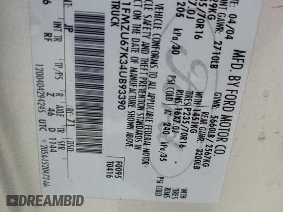 ✅ 2004 Ford Explorer Sport Trac XLS • VIN: 1FMZU67K34UB93390 • Lot: 53912075. Wystawiony na Copart z przebiegiem 220 520 mil. Bezpłatny archiwum sprzedaży aukcyjnych z USA i szczegółowy raport historii pojazdu na DreamBid. Zdjęcie 12.