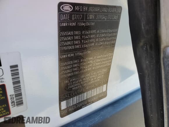 ✅ 2017 Land Rover Range Rover • VIN: SALGV5FE4HA361312 • Lot: 42241365. Listed on Copart with 71,721 mi. Free auction sales archive from the USA and detailed vehicle history report at DreamBid. Image 13.