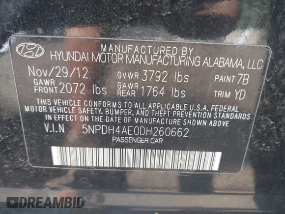 ✅ 2013 Hyundai Elantra GLS • VIN: 5NPDH4AE0DH260662 • Lot: 43081738. Listed on IAAI with 211,447 mi. Free auction sales archive from the USA and detailed vehicle history report at DreamBid. Image 9.