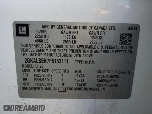 ✅ 2015 GMC Terrain SLT • VIN: 2GKALSEK7F6153111 • Lot: 82700135. Listed on Copart with 160,408 mi. Free auction sales archive from the USA and detailed vehicle history report at DreamBid. Image 13.