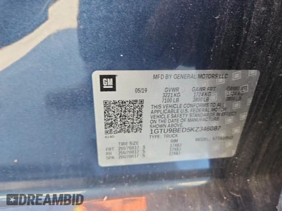 ✅ 2019 GMC Sierra 1500 SLE • VIN: 1GTU9BED5KZ346087 • Лот: 85377195. Опубликован ранее на Copart с пробегом 90 735 миль. Бесплатный доступ к архиву аукционных продаж из США и подробный отчёт об истории автомобиля на DreamBid. Изображение 12.