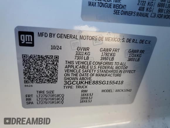 ✅ 2025 Chevrolet Silverado 1500 • VIN: 3GCUKHE88SG155418 • Лот: 43241485. Опубликован ранее на Copart с пробегом 471 миль. Бесплатный доступ к архиву аукционных продаж из США и подробный отчёт об истории автомобиля на DreamBid. Изображение 12.