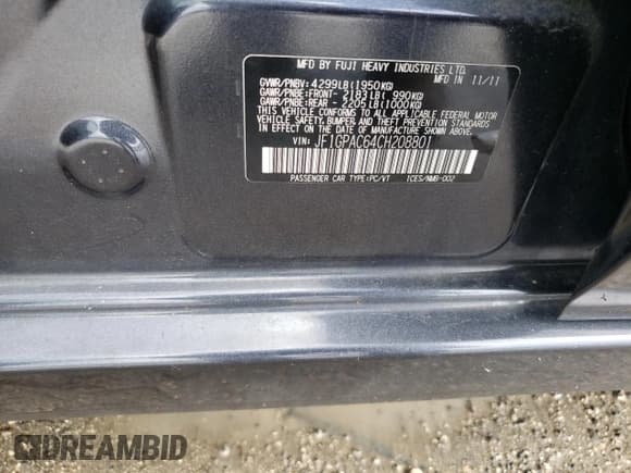 ✅ 2012 Subaru Impreza Premium • VIN: JF1GPAC64CH208801 • Lot: 85649315. Listed on Copart with 132,813 mi. Free auction sales archive from the USA and detailed vehicle history report at DreamBid. Image 12.
