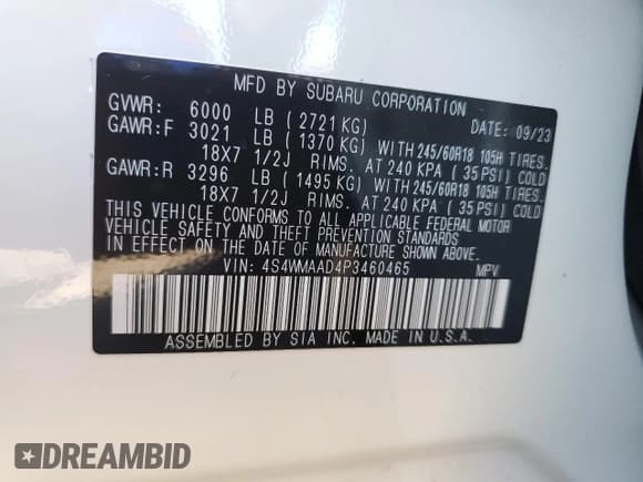 ✅ 2023 Subaru Ascent • VIN: 4S4WMAAD4P3460465 • Lot: 48498955. Listed on Copart with 17,330 mi. Free auction sales archive from the USA and detailed vehicle history report at DreamBid. Image 13.