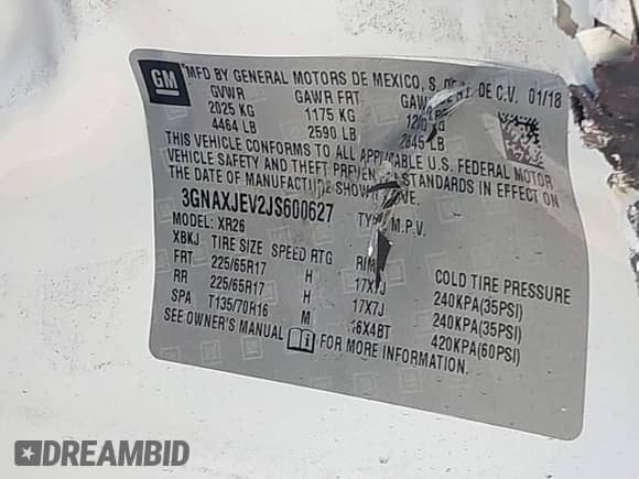 ✅ 2018 Chevrolet Equinox LT • VIN: 3GNAXJEV2JS600627 • Лот: 42383261. Опубликован ранее на IAAI с пробегом 94 477 миль. Бесплатный доступ к архиву аукционных продаж из США и подробный отчёт об истории автомобиля на DreamBid. Изображение 9.