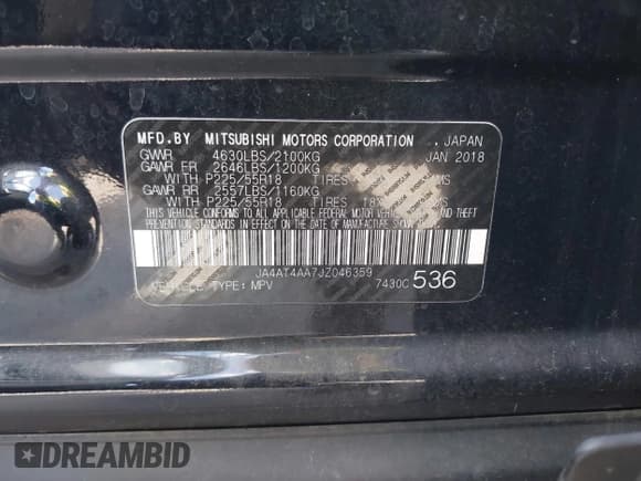 ✅ 2018 Mitsubishi Eclipse Cross LE • VIN: JA4AT4AA7JZ046359 • Лот: 42985728. Опубликован ранее на IAAI с пробегом Не указан. Бесплатный доступ к архиву аукционных продаж из США и подробный отчёт об истории автомобиля на DreamBid. Изображение 9.