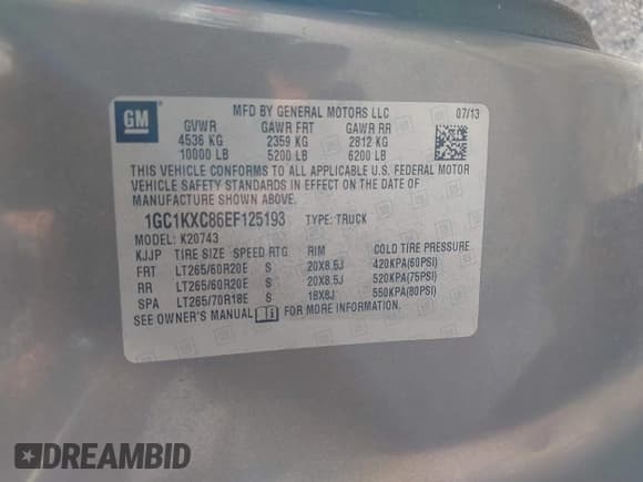 ✅ 2014 Chevrolet Silverado 2500HD LT • VIN: 1GC1KXC86EF125193 • Lot: 42725344. Listed on IAAI with 154,794 mi. Free auction sales archive from the USA and detailed vehicle history report at DreamBid. Image 9.