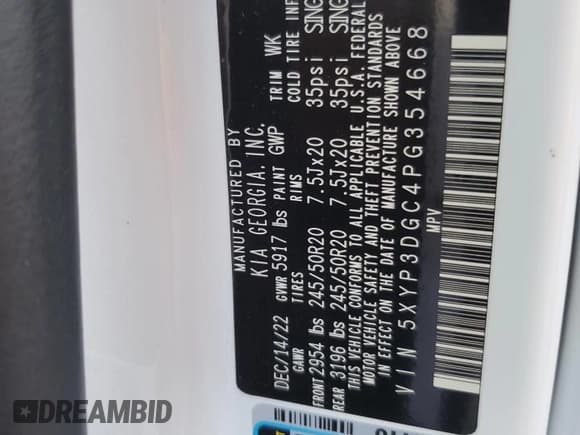 ✅ 2023 Kia Telluride EX X-Line • VIN: 5XYP3DGC4PG354668 • Lot: 81881115. Listed on Copart with 28,877 mi. Free auction sales archive from the USA and detailed vehicle history report at DreamBid. Image 13.