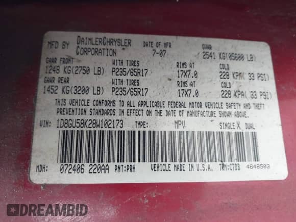 2008 Dodge Nitro SLT с VIN 1D8GU58K28W102173, выставлен на аукционе IAAI как лот 41727200 с пробегом 134 293 миль миль и . История ставок и продаж доступна на DreamBid. Изображение 9.