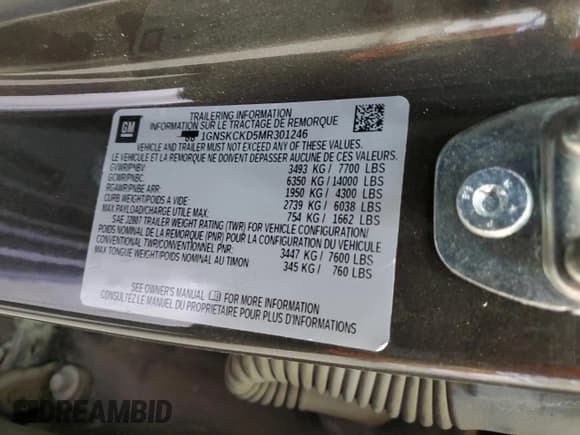 ✅ 2021 Chevrolet Suburban LT • VIN: 1GNSKCKD5MR301246 • Lot: 76769444. Wystawiony na Copart z przebiegiem 49 749 mil. Bezpłatny archiwum sprzedaży aukcyjnych z USA i szczegółowy raport historii pojazdu na DreamBid. Zdjęcie 13.