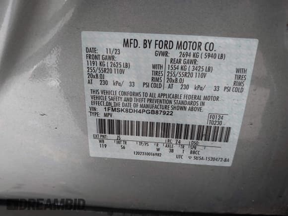 ✅ 2023 Ford Explorer XLT • VIN: 1FMSK8DH4PGB87922 • Lot: 41615947. Wystawiony na IAAI z przebiegiem 14 909 mil. Bezpłatny archiwum sprzedaży aukcyjnych z USA i szczegółowy raport historii pojazdu na DreamBid. Zdjęcie 9.