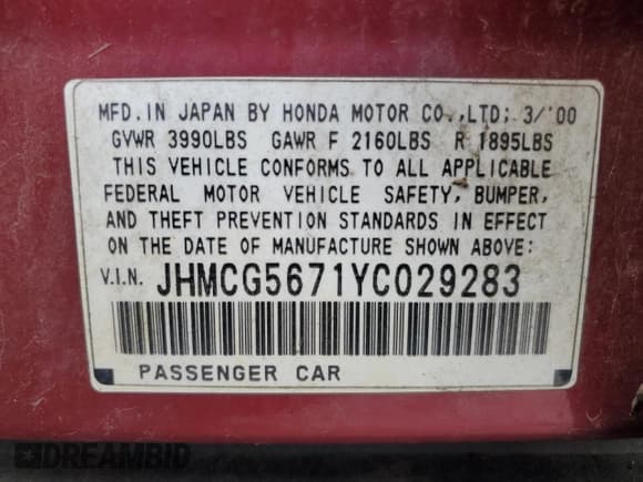 ✅ 2000 Honda Accord SE • VIN: JHMCG5671YC029283 • Lot: 70486995. Listed on Copart with 293,798 mi. Free auction sales archive from the USA and detailed vehicle history report at DreamBid. Image 13.