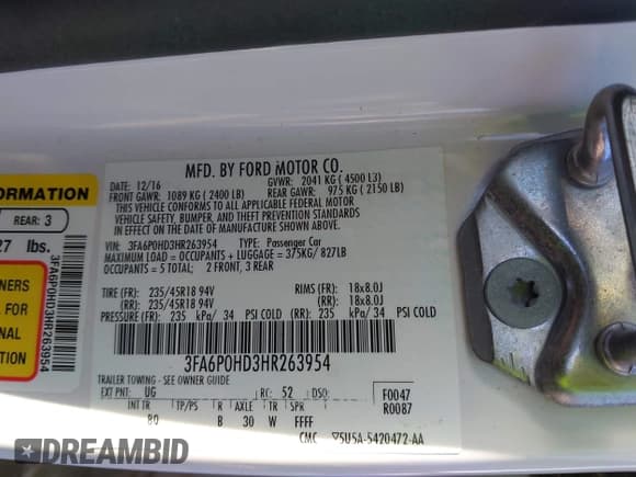 ✅ 2017 Ford Fusion SE • VIN: 3FA6P0HD3HR263954 • Lot: 43674815. Wystawiony na IAAI z przebiegiem 150 588 mil. Bezpłatny archiwum sprzedaży aukcyjnych z USA i szczegółowy raport historii pojazdu na DreamBid. Zdjęcie 9.
