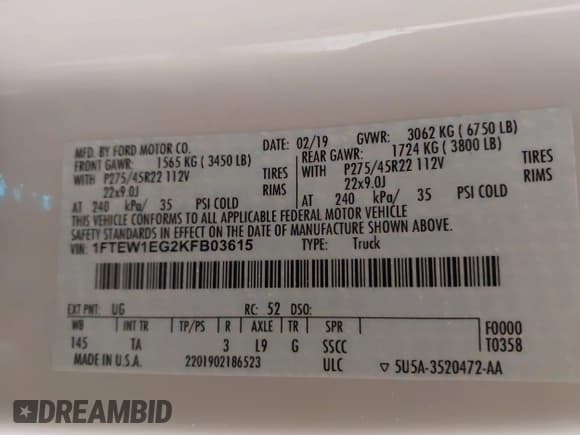 ✅ 2019 Ford F-150 Limited • VIN: 1FTEW1EG2KFB03615 • Lot: 41377061. Wystawiony na IAAI z przebiegiem 92 176 mil. Bezpłatny archiwum sprzedaży aukcyjnych z USA i szczegółowy raport historii pojazdu na DreamBid. Zdjęcie 9.