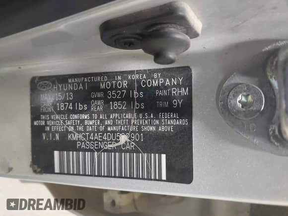 2013 Hyundai Accent GLS with VIN KMHCT4AE4DU502901, listed as a IAAI auction lot 43232961 with 137,787 mi miles and . Bid and sale history available at DreamBid. Image 9.