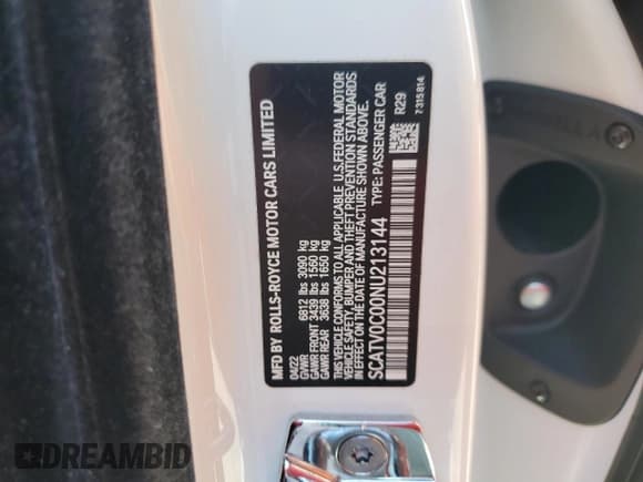 ✅ 2022 Rolls-Royce Ghost • VIN: SCATV0C00NU213144 • Lot: 77853014. Listed on Copart with Not provided. Free auction sales archive from the USA and detailed vehicle history report at DreamBid. Image 13.