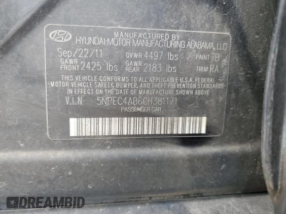 ✅ 2012 Hyundai Sonata SE • VIN: 5NPEC4AB6CH381171 • Лот: 57786145. Опубликован ранее на Copart с пробегом 265 770 миль. Бесплатный доступ к архиву аукционных продаж из США и подробный отчёт об истории автомобиля на DreamBid. Изображение 13.