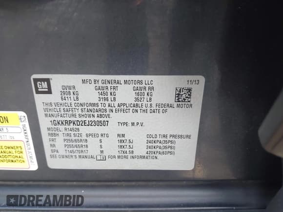 ✅ 2014 GMC Acadia SLE • VIN: 1GKKRPKD2EJ230507 • Лот: 43589431. Опубликован ранее на IAAI с пробегом 174 515 миль. Бесплатный доступ к архиву аукционных продаж из США и подробный отчёт об истории автомобиля на DreamBid. Изображение 9.