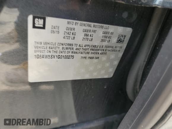 ✅ 2016 Cadillac CTS AWD • VIN: 1G6AW5SX1G0100275 • Lot: 57080285. Listed on Copart with 110,532 mi. Free auction sales archive from the USA and detailed vehicle history report at DreamBid. Image 12.