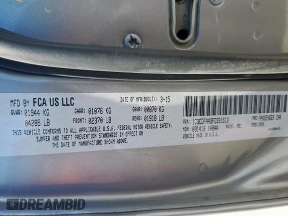 ✅ 2015 Dodge Dart SE • VIN: 1C3CDFAA3FD331513 • Лот: 86157875. Опубликован ранее на Copart с пробегом 115 533 миль. Бесплатный доступ к архиву аукционных продаж из США и подробный отчёт об истории автомобиля на DreamBid. Изображение 13.