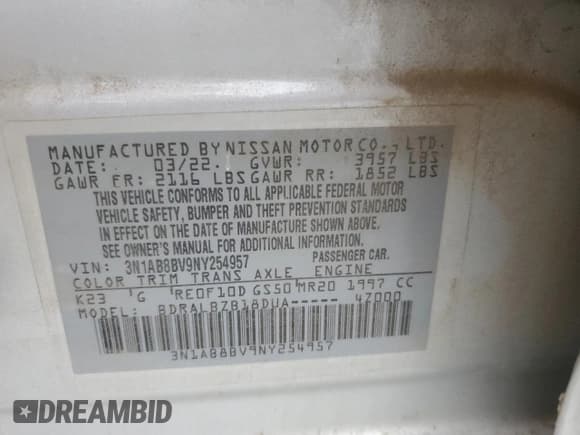 ✅ 2022 Nissan Sentra S • VIN: 3N1AB8BV9NY254957 • Lot: 69671185. Listed on Copart with 48,109 mi. Free auction sales archive from the USA and detailed vehicle history report at DreamBid. Image 12.