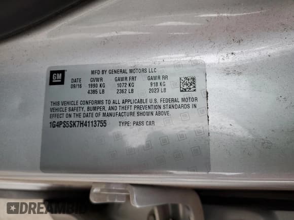 ✅ 2017 Buick Verano Group • VIN: 1G4PS5SK7H4113755 • Лот: 78392174. Опубликован ранее на Copart с пробегом 64 042 миль. Бесплатный доступ к архиву аукционных продаж из США и подробный отчёт об истории автомобиля на DreamBid. Изображение 13.