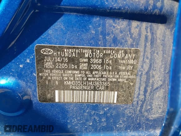 ✅ 2017 Hyundai Elantra • VIN: KMHD35LH1HU363365 • Lot: 41768821. Listed on IAAI with 80,803 mi. Free auction sales archive from the USA and detailed vehicle history report at DreamBid. Image 9.